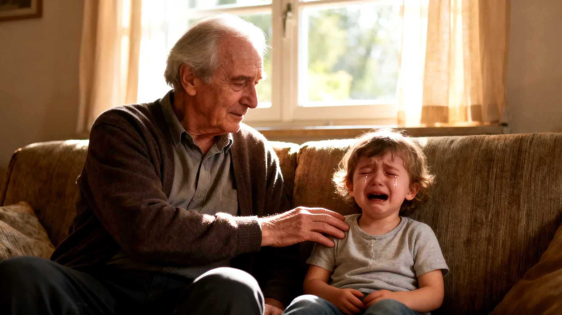 Der Großvater hat Schwierigkeiten, angemessen auf die starken Emotionen seiner Enkelkinder zu reagieren. Wenn die Kinder weinen, wütend werden oder Angst zeigen, fühlt er sich überfordert und greift auf veraltete Erziehungsmuster zurück – etwa indem er sagt: 'Hör auf zu weinen, das ist doch nichts!' oder die Gefühle der Kinder bagatellisiert. Dies führt dazu, dass die Kinder sich unverstanden fühlen und ihre Emotionen zunehmend unterdrücken oder eskalieren lassen."