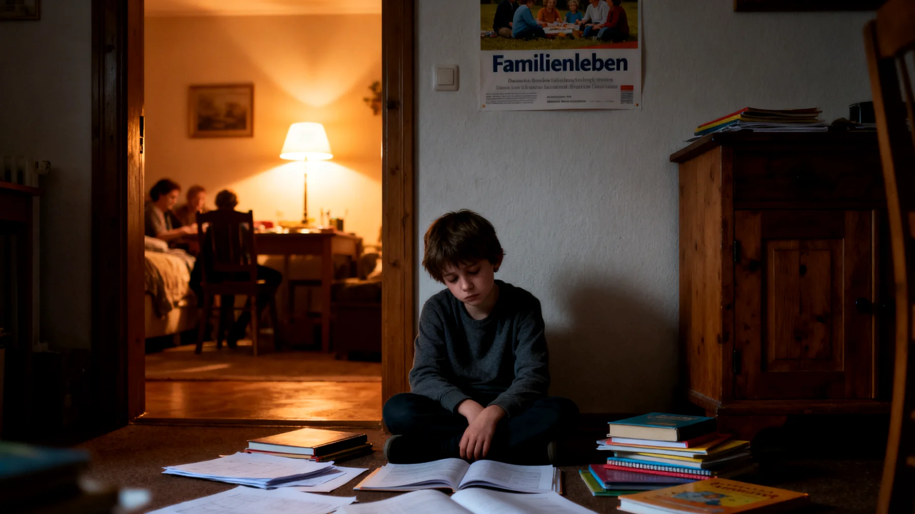 Die Eltern setzen ihr Kind unter übermäßigen Druck, indem sie hohe schulische Leistungen und außerschulische Aktivitäten gleichzeitig einfordern. Das Kind fühlt sich überfordert, entwickelt Versagensängste und zieht sich emotional zurück."