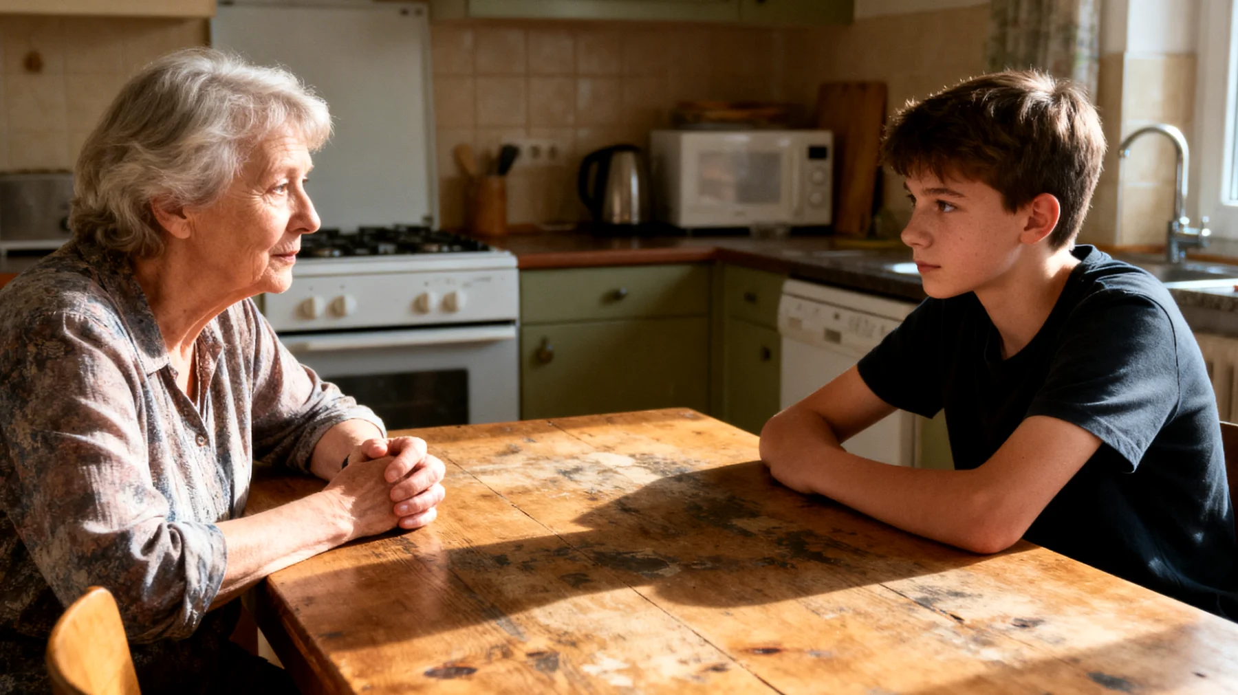 Die Großmutter findet es sehr schwer, ihren Enkeln gegenüber 'Nein' zu sagen. Sie erfüllt fast jeden Wunsch der Jugendlichen, aus Angst, ihre Zuneigung zu verlieren oder als streng wahrgenommen zu werden. Dieses Verhalten führt dazu, dass die Jugendlichen keine Grenzen respektieren und zunehmend anspruchsvoller werden."