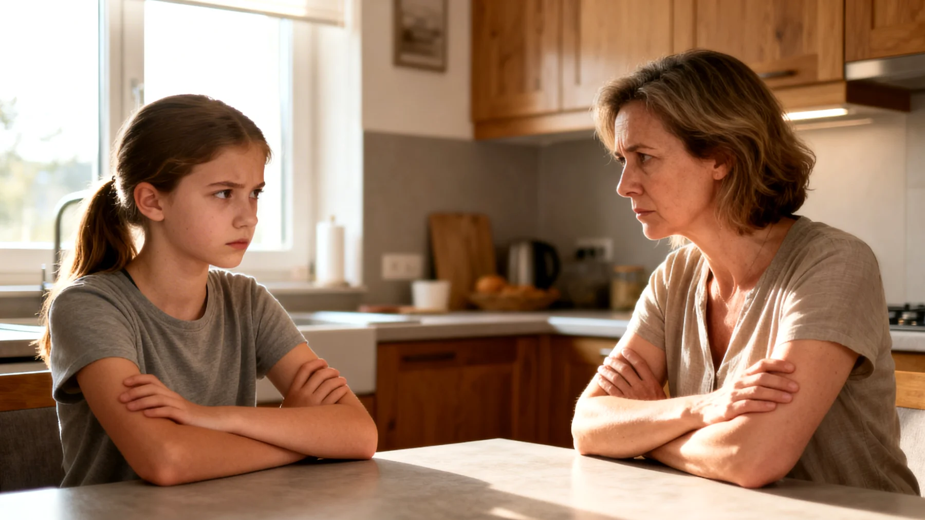 Die Mutter erlebt zunehmend Spannungen mit ihrer jugendlichen Tochter oder ihrem jugendlichen Sohn aufgrund tief verwurzelter Generationenkonflikte: unterschiedliche Wertvorstellungen, Lebensweisen und gesellschaftliche Normen führen zu gegenseitigem Unverständnis und emotionaler Distanz."